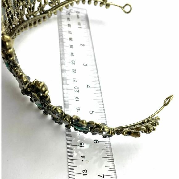 Green Black Rhinestone Bronze Tone Metal Tiara Crown Elegant Bridal Prom NEW - Picture 10 of 10